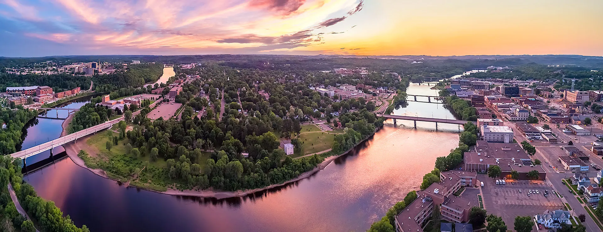 Sunset over the Chippewa River in Eau Claire, Wisconsin
